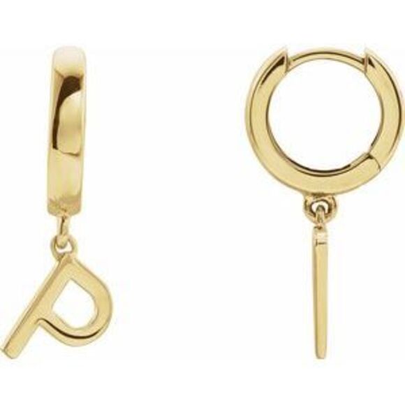 14K Yellow Initial P Hinged Huggie Earring